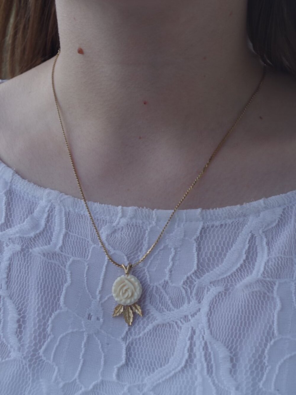 Gold Filled Craved Rose Pendant Necklace